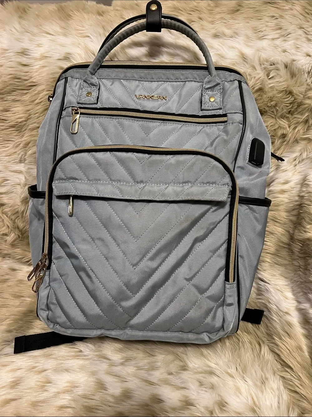 Vankean Backpack: Quilted Light Blue Backpack Tote for Women